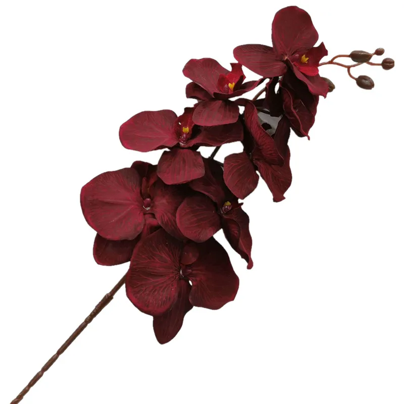 6pcs Silk Black Moth Orchids Phalaenopsis Butterfly Orchid Flower Big Size Heads  for Wedding Decorative Artificial Flowers