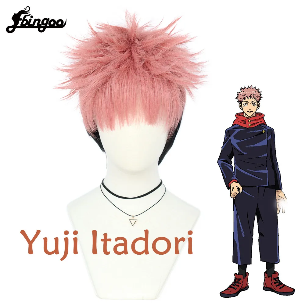 

Ebingoo Synthetic Wig Jujutsu Kaisen Yuji Itadori Cosplay Wig Pink mix Black Short Wigs Heat Resistant Wig for Hollywood Party