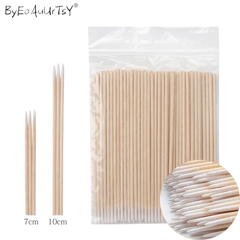 100pcs Ultra-thin Cotton Swab Lint Free Micro Brush Wood Cotton Buds Small Pointed Hole Eyelash Extension Glue Cleaning Tools