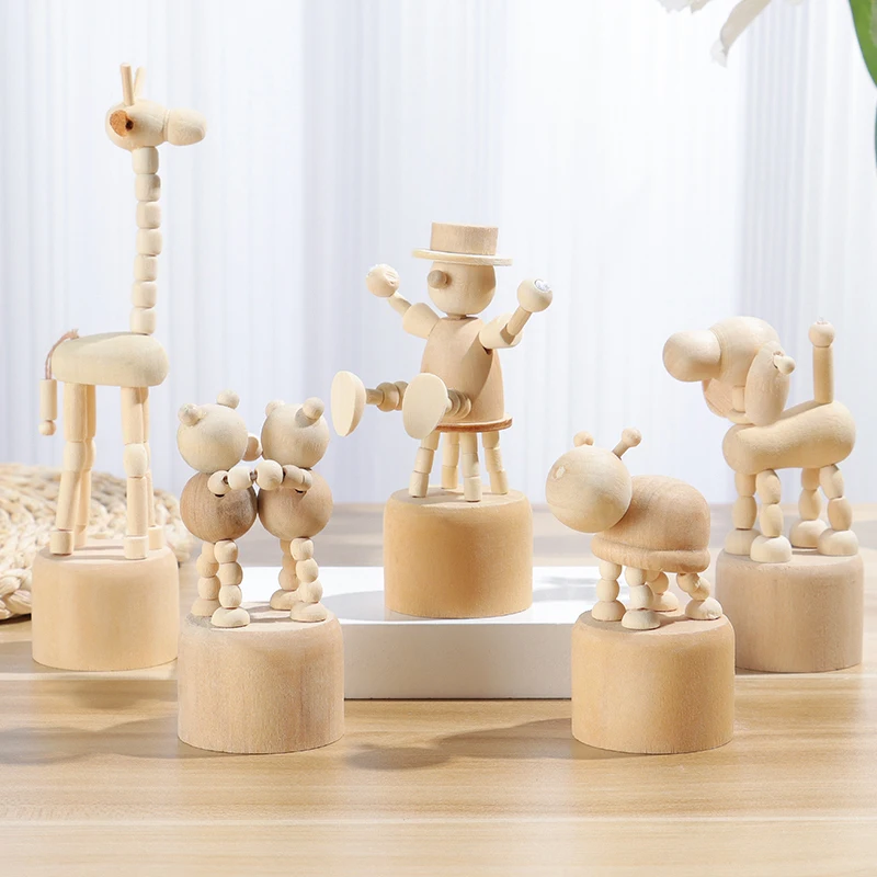 1Pc Wooden Animal Ornaments Mini Desktop Movable Puppet Fingurine Home Decoration Crafts Toy Gifts Home Book Shelf Fun Decor