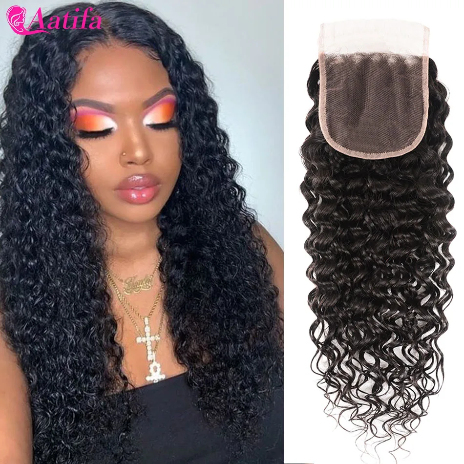 

Brazilian Water Wave Closure 100% Human Hair Closure Remy Hair Lace Closure 8-20 Inch Natural Color Aatifa Hair For Black Women