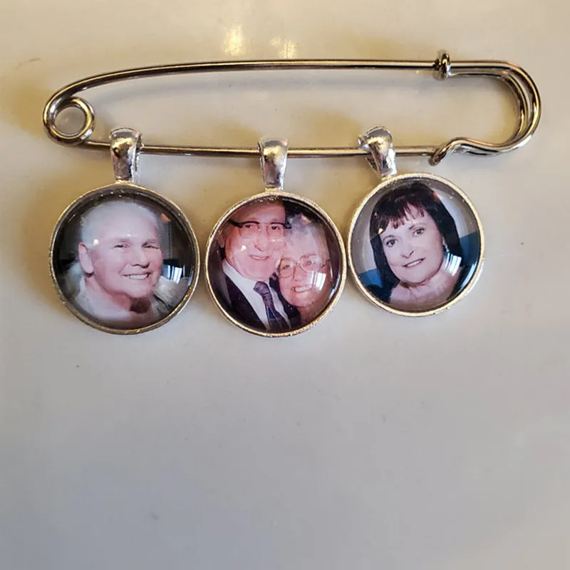 Niestandardowe zdjęcie przypinka z 2 3 4 zdjęcie uroki obraz ślubny Boutonniere personalizuj bukiet ślubny urok Groom Memorial Pin