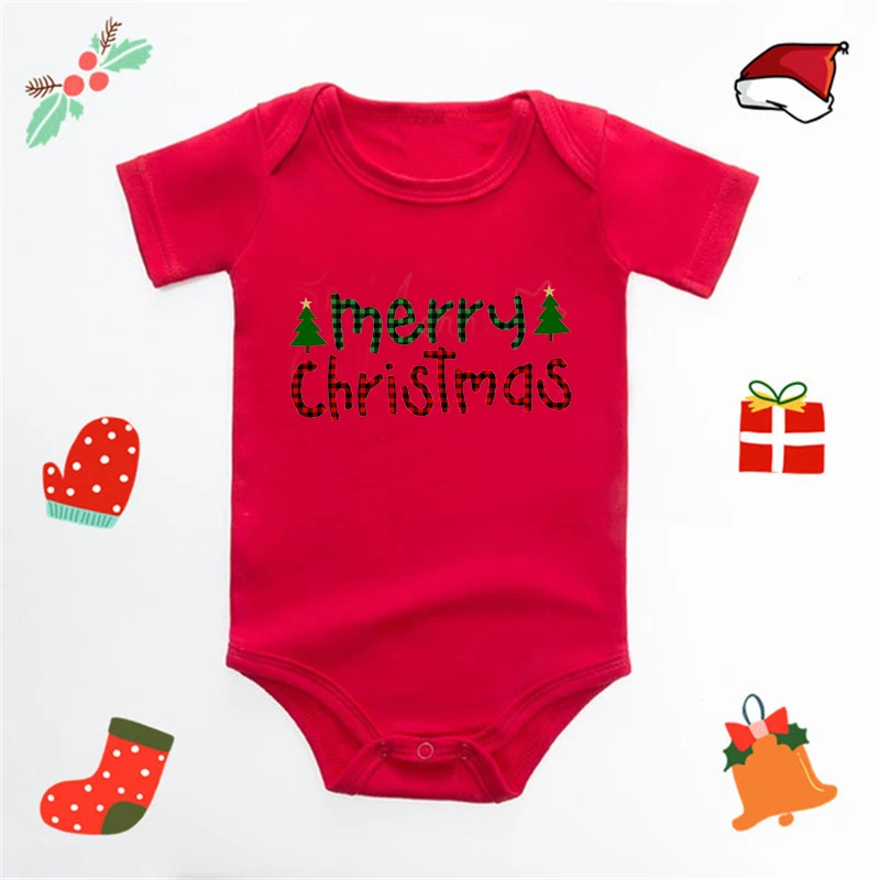 Baby\'s Merry Christmas Santa Bodysuit Cute New Year Clothes for Boy and Girl Red Jumpsuit Infant Short Sleeve Playsuit Outfit