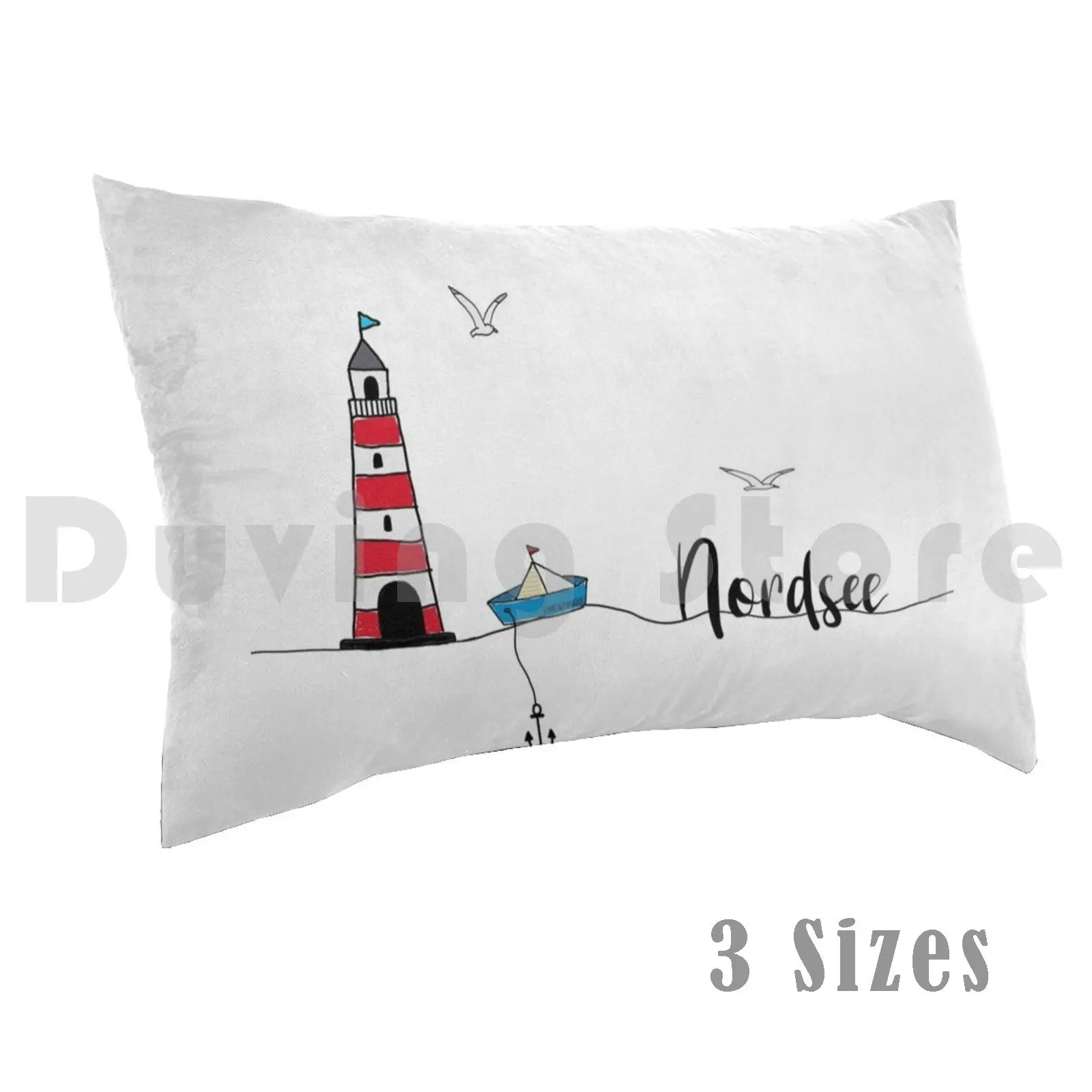 North SeaPillow case North Sea Lighthouse Sailboat Gull Sea Anchor Northern Germany Vacation