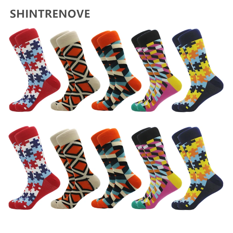 

10 Pairs/Lot Men Socks Funny Colorful Combed Cotton Compression Socks Classic Happy Business Dress Casual Socks Men