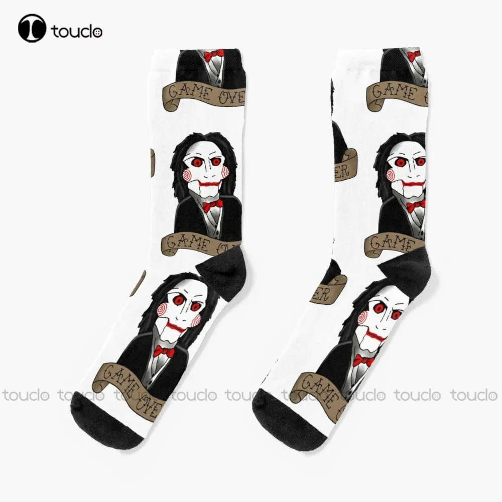 Billy The Puppet From Saw And Jigsaw Horror Movies Creepy Halloween Spooky Goth Gothic Socks Mens Athletic Socks Christmas Gift