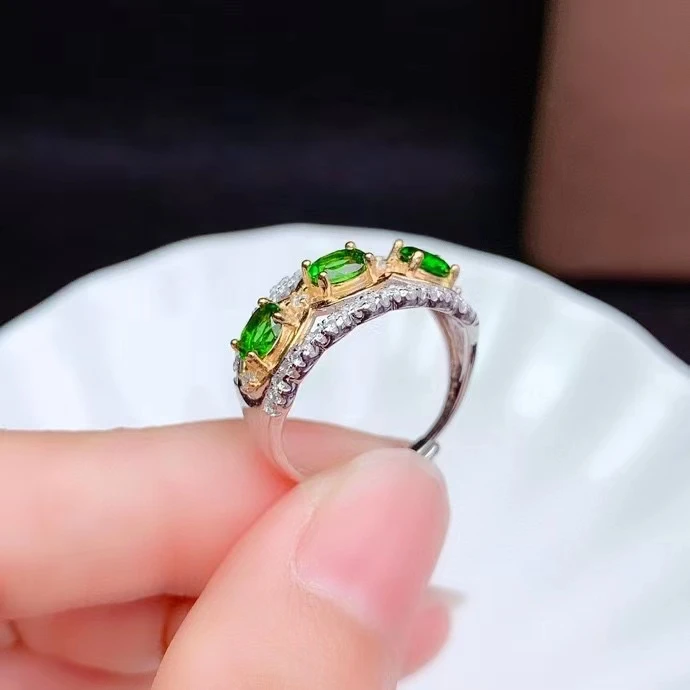 مجوهرات فاخرة من KJJEAXCMY مصنوعة من الفضة الإسترليني عيار 925 مرصعة بالديوبسيد الطبيعي للنساء خاتم جوهرة رائع قابل للتعديل يدعم الكشف #3