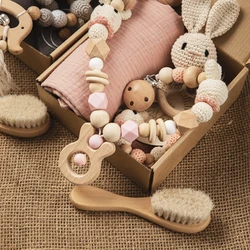 Newborn Bath Toy Set Double Sided Cotton Blanket Crochet Rattle Stroller Toys Animal Teething Bracelet Baby Birth Gift Product