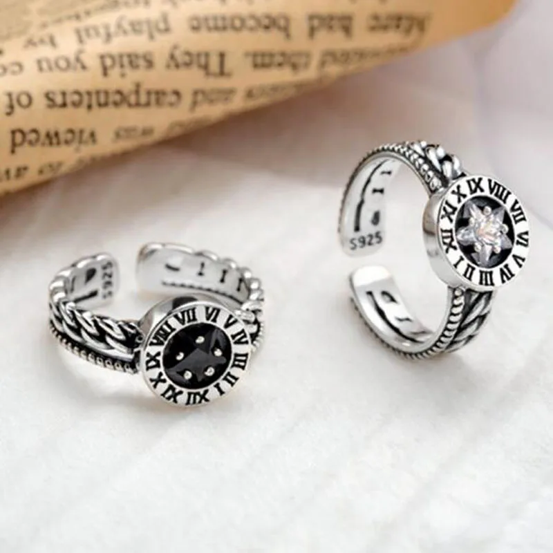Korea Open Vintage Silver Color Roman numerals Star Rings Design Finger Rings for Women men Party Jewelry Gifts Drop shipping