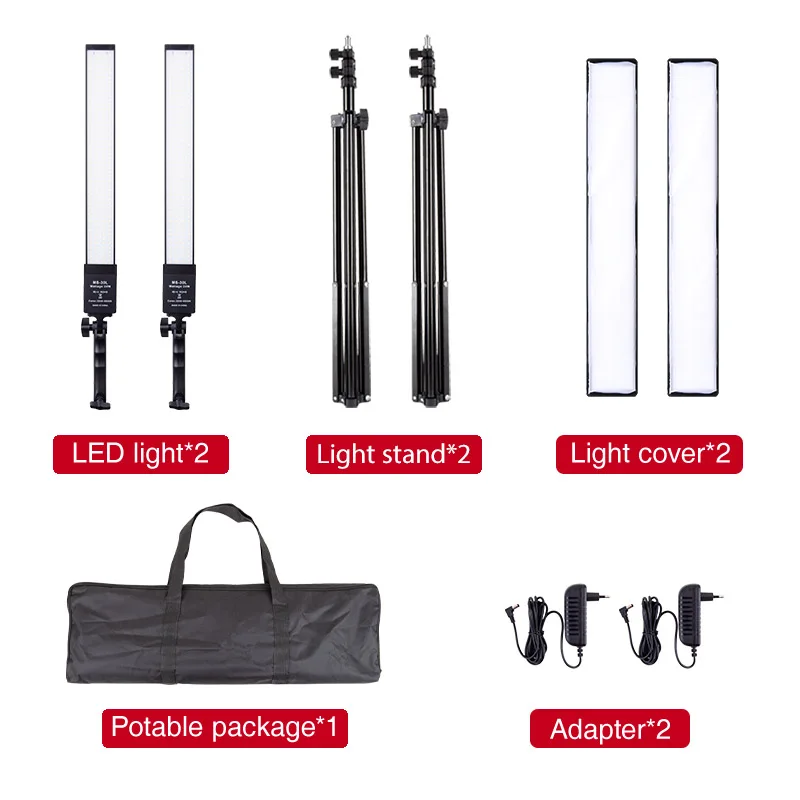 Yizhestudio 2 Packs Photography LED Studio Lighting Kit Bi-color 3200-5500K Studio kits with 2M light Stand for YouTube Portrait