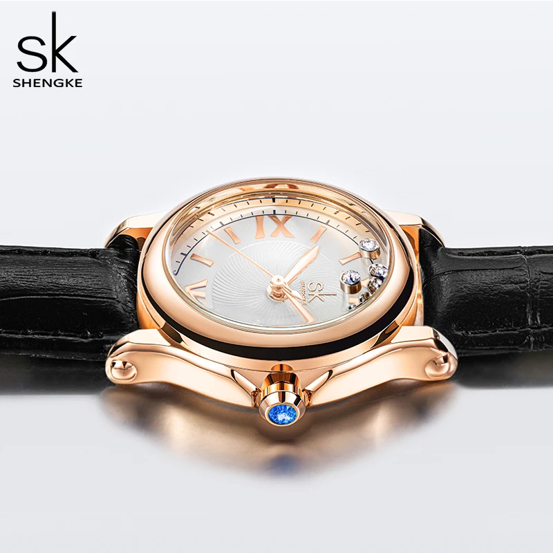 Shengke Fashion Diamond Women Watches New Luxury Leather Strap Woman Quartz Wristwatches Gift Clock for Lady Relogio Feminino