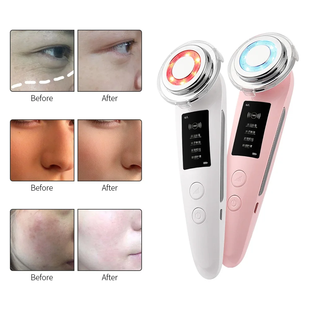 RF Facial Lifting Machine High Frequency Vibration Massager Ion Deep Cleaning Device Heating Therapy Red Blue Photon Care Tools