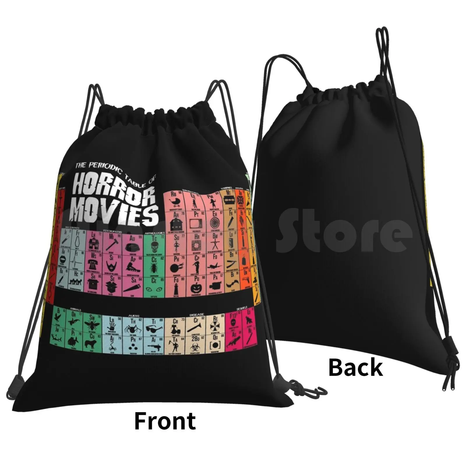 Periodic Table Of Horror Movies Backpack Drawstring Bag Riding Climbing Gym Bag Horror Movies Scary Geek Nerd Classic Gothic