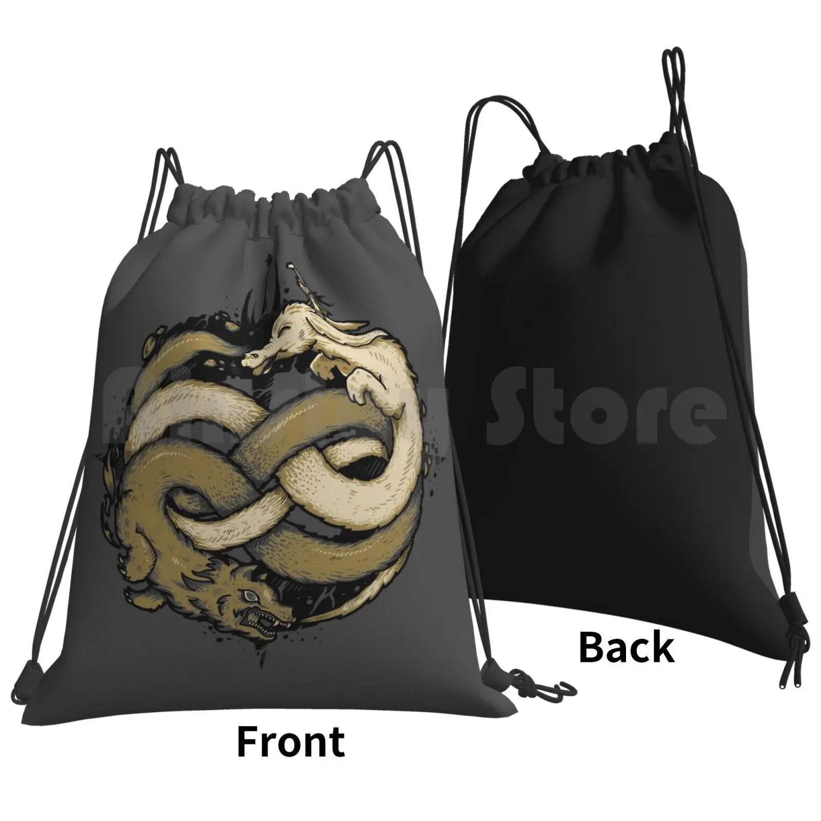 Neverending Fight Backpack Drawstring Bag Riding Climbing Gym Bag Movies 80s Pop Neverending Story Atreyu Auryn Falcor