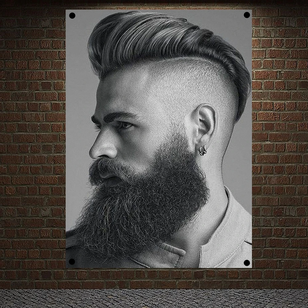 Fashioned Beard Hairstyles for Men Posters Wall Sticker Hair Salon Barber Shop Home Decor Canvas Painting Wall Hanging  E5