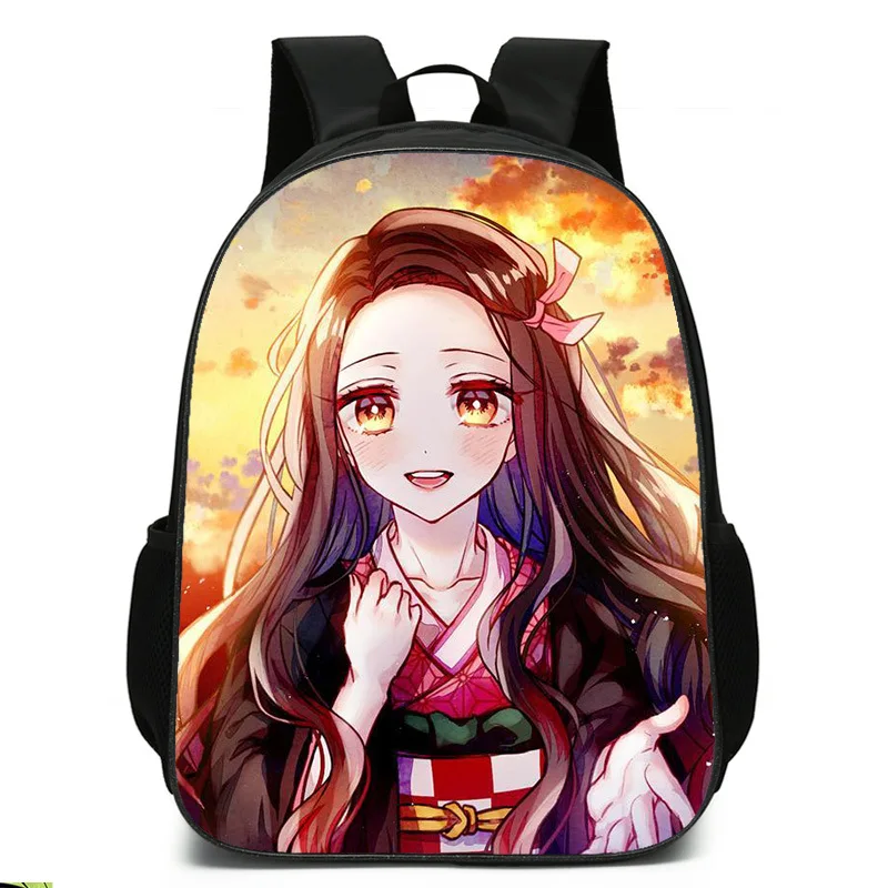 Children's animation Demon Slayer fashion and handsome sylvia Oxford cloth backpack printing multi-zipper school bag casual stud