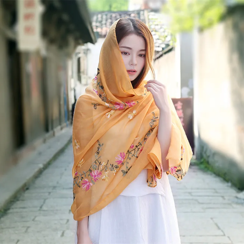 2021 New Pashmina Women Chal Embroidery Flower Shawls Scarf Soft Echarpes Oversize Beach Blanket Mujer Bufanda Mantilla