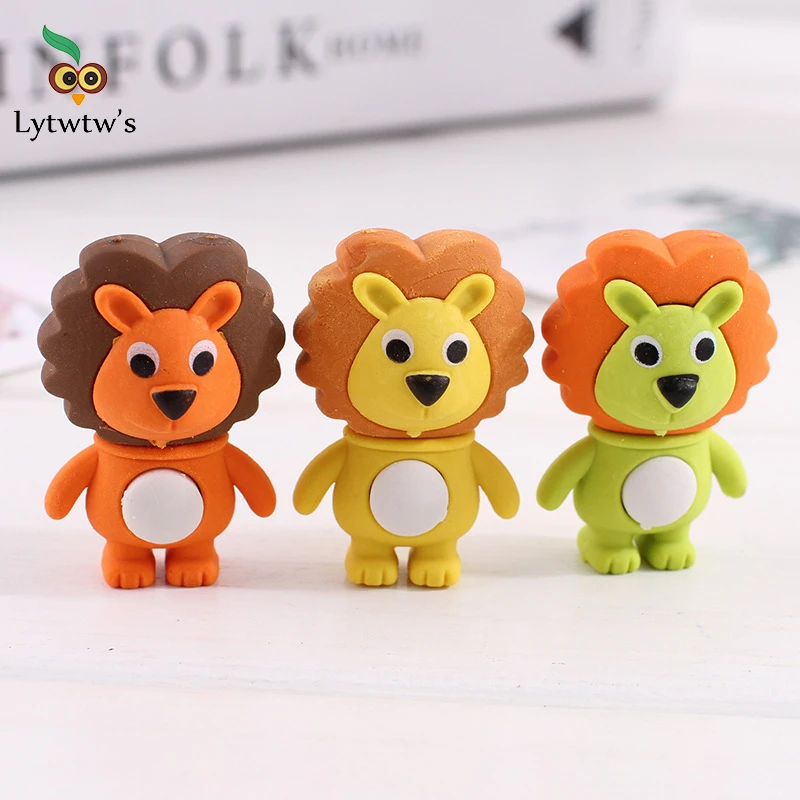 1 Pcs Lytwtw's Cute Kawaii Pencil Eraser Cartoon Lion Rubber School Office Stationery Supply Funny Sweet Lovely Animal