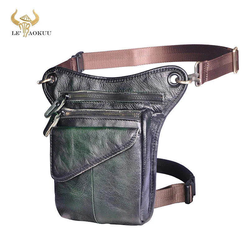 Quality Real Leather Men Multi-function Design Casual Sling Shoulder Bag Fashion Travel Fanny Waist Belt Pack Drop Leg Bag 211-3