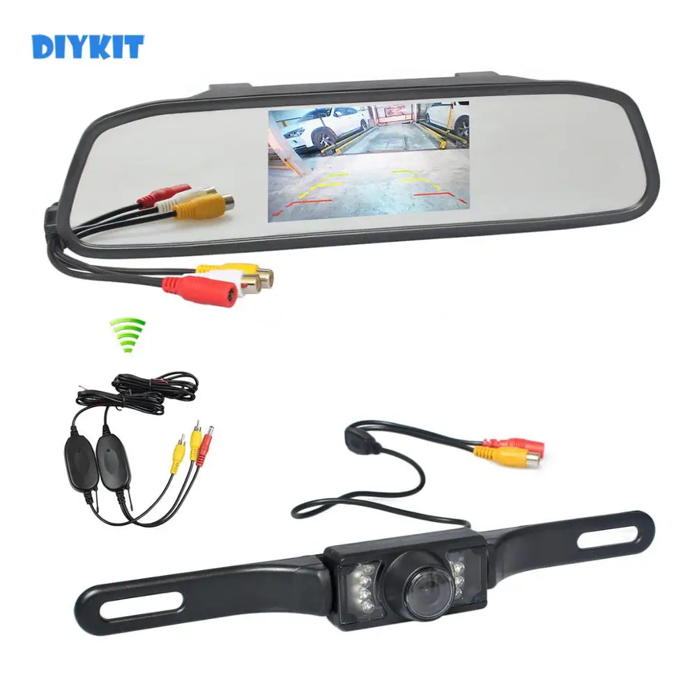 

DIYKIT Wireless 4.3inch LCD Display Rear View Monitor Car Mirror Monitor IR Backup Car Camera Parking Assistance System Kit