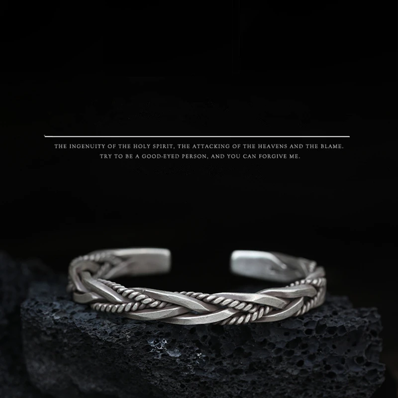 

LIVVY Thai Silver Color Vintage Twist Weaving Bracelet For Woman And Man Fashion Trend Simple Distressed Jewelry Bangles Party