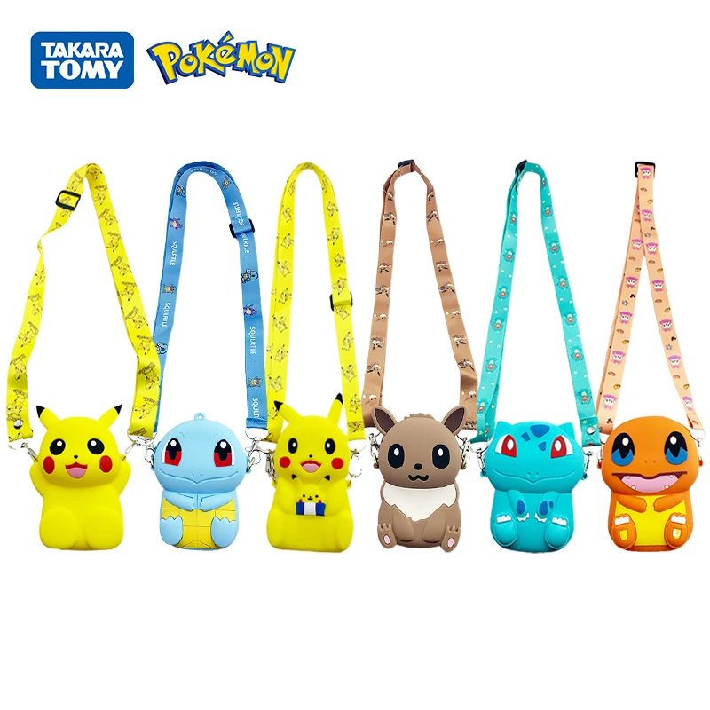 Original Pokemon Shoulder Bag Small Pikachu Eevee Silicone Purse Messenger Candy School Figure Toy Doll Boy Girl Kids Child Gift