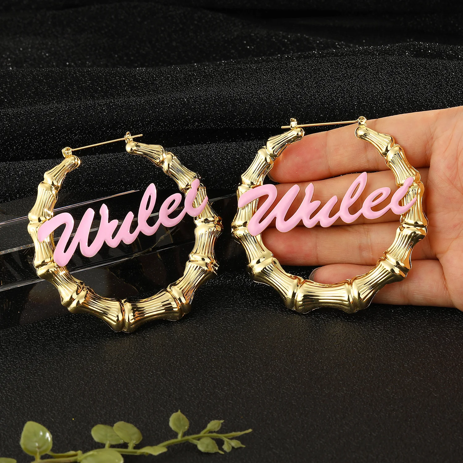 Custom Name Earrings Pink Color Customized Nameplate Hoop Earring Coloful Oil Earrings Name  Hoop Earrings Letter Birthday Gifts