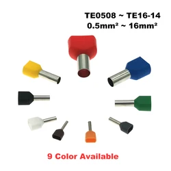 Copper Crimp Terminals TE0508~16-14 Dual Wire Tube Insutated Cord End Electric Double Line  Cable Ferrules 0.5~16mm2