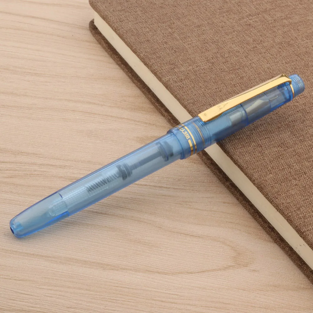 Transparent Blue Classic Rotation Screw Design Fashion Golden Plastic EF Nib Fountain Pen