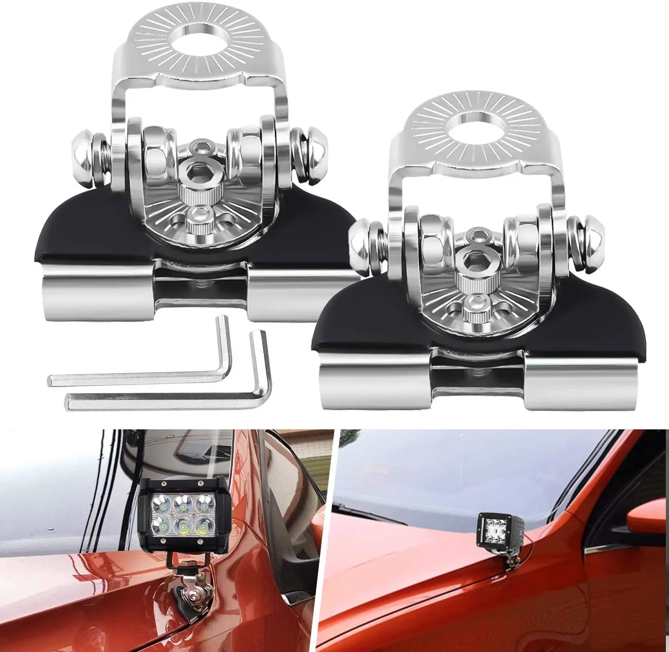 1PAIR Car Engine Hood Led Light Mounting Bracket Auto Bonnet Cover Piller Lamp Holder Clamp Clip No Drilling SUV 4WD 4X4