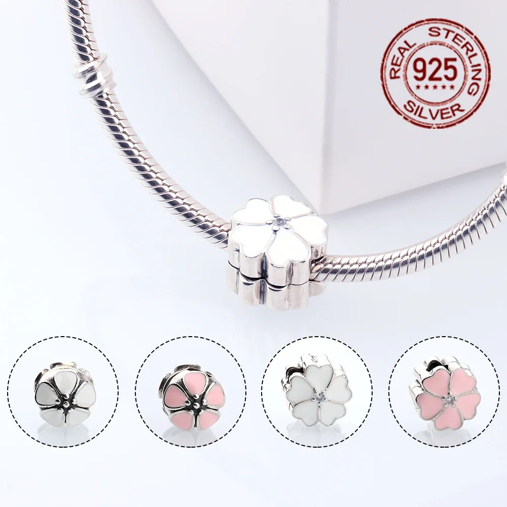 

Trend sterling silver enamel white pink rose flower positioning buckle fixing buckle used to fix the bracelet fixing beads