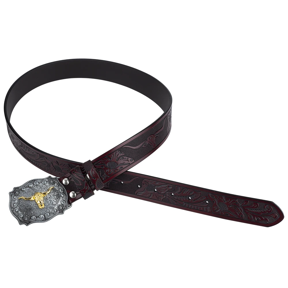 Ox Head Buckle Genuine Leather Embossing Belt Luxury for Men