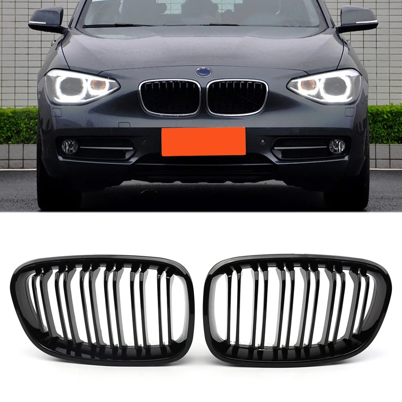 

For BMW F20 F21 1 Series 2011-2014 Gloss Black Car Front Bumper Kidney Grille Replacement Double Slat Grilles Auto Accessories