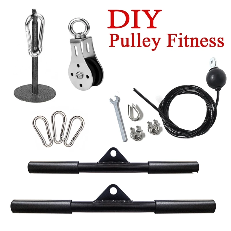 DIY Gym Fitness Pulley Cable Machine Attachment System With Loading Pin Home Workout Arms Biceps Triceps Hand Training Equipment