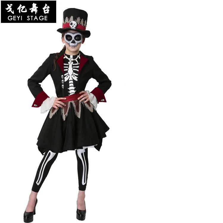 Halloween Purim Party Costume Girl Kids Scary Monster Demon Skull Skeleton umanoidi costumi Voodoo Skull Dress Up for Girl