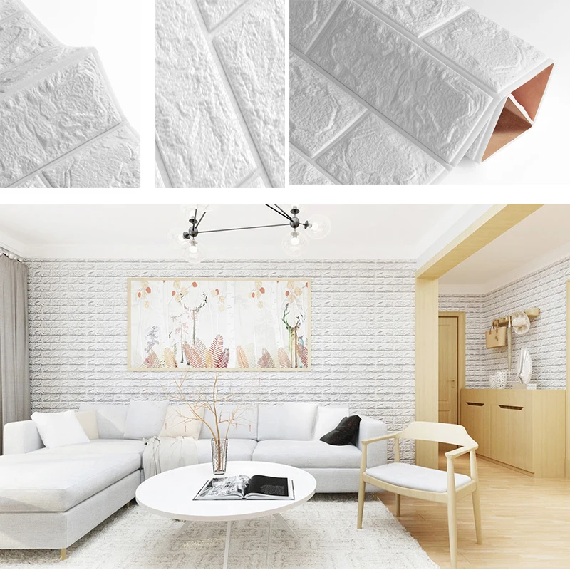 

Home Decor PE Foam 3D Wallpaper DIY Wall Stickers Wall Decor Embossed Brick Stone Living Room