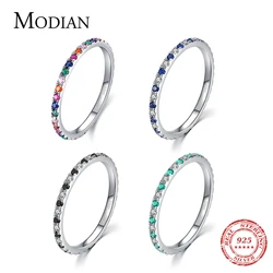 Modian Rainbow CZ Finger Rings for Women Stackable Slim 4 Color Wedding Engagement Band 925 Sterling Silver Fine Jewelry 2021