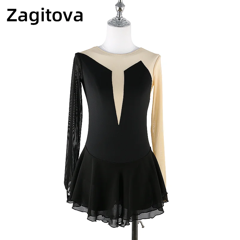 

ZAGITOVA Figure skating dress girl adult children competition test skirt black Mesh Skirt Costume Without Decoration