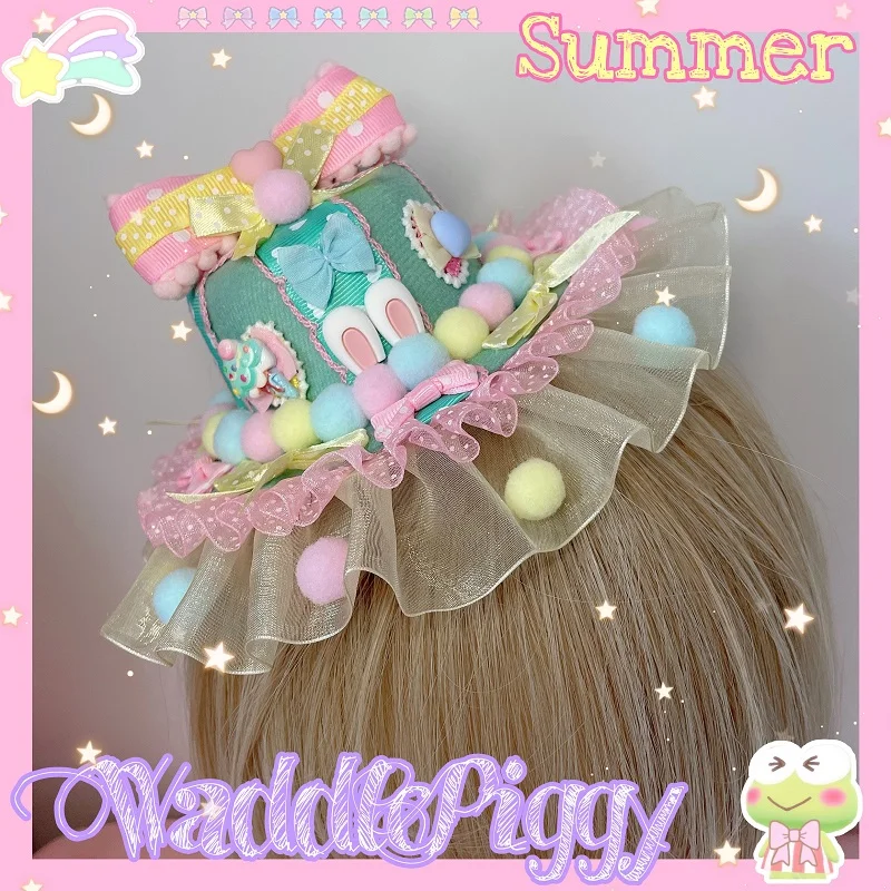 

Lolita Handmade Sweet Billycock Black Pink Sax Mint Harajuku Cute Kawaii Hat