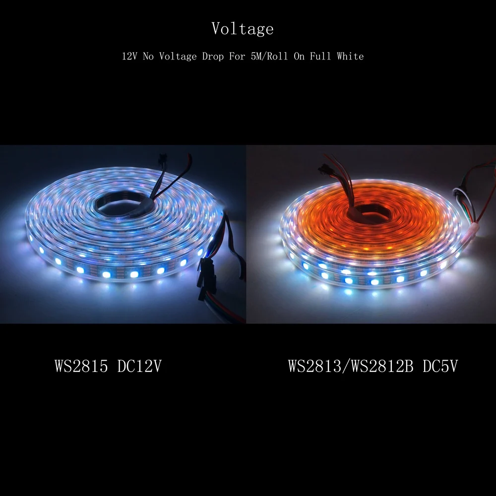 1/2/3/4/5m WS2815 12V (WS2812B/WS2813) RGB LED Pixels Strip Light Individually Addressable LED Dual-Signal 30/60/100/144 Leds/m