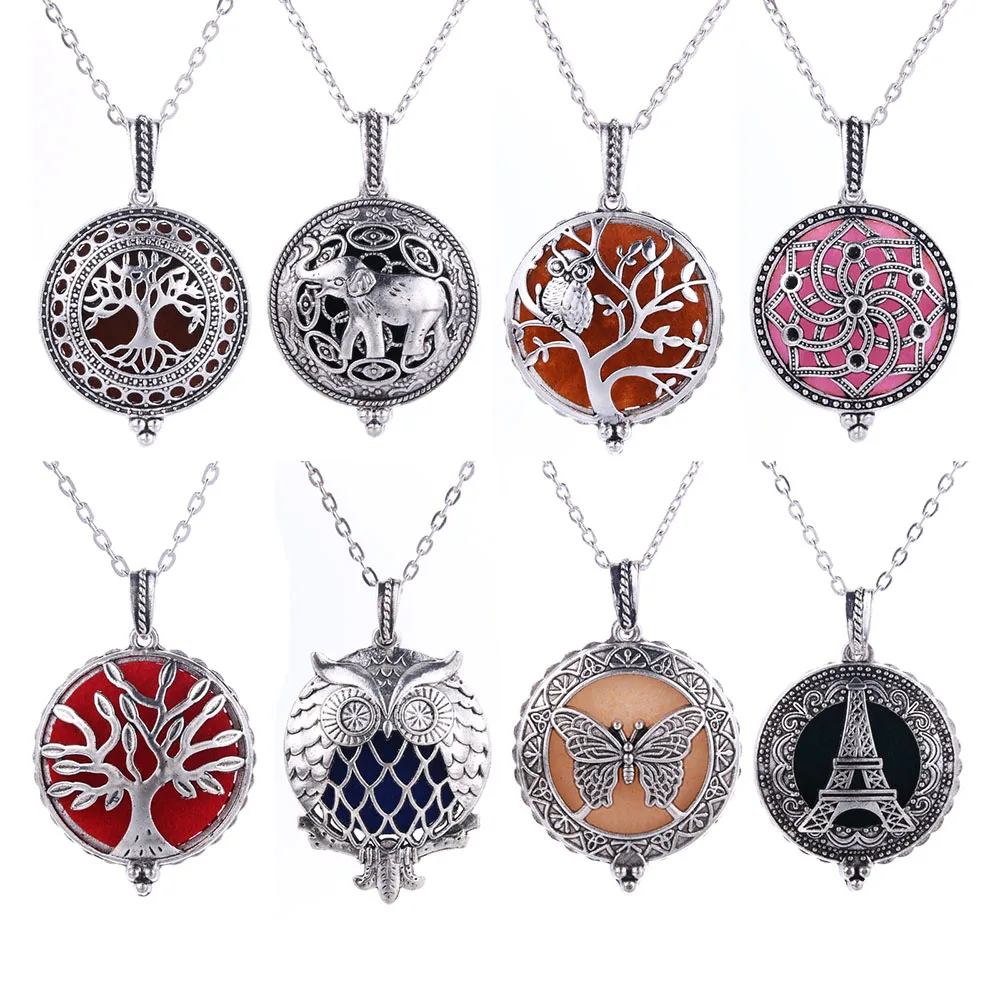 New Aroma Diffuser Necklace Aromatherapy Jewelry Pendant Tree Elephant Dragonfly Perfume Essential Oil Diffuser Locket Necklace