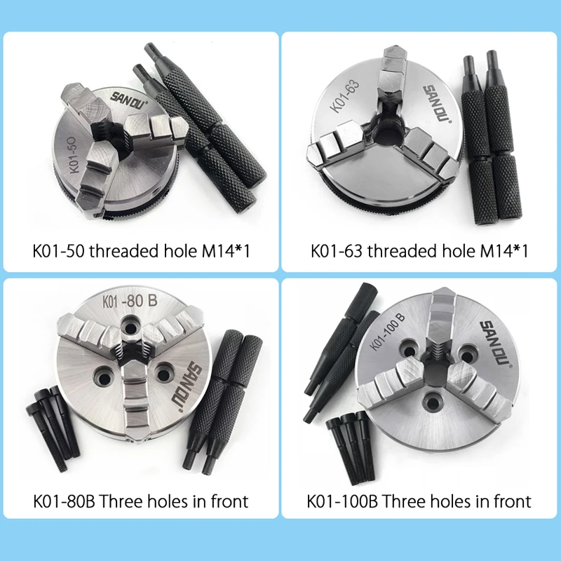 Mini 3 Jaws Manual Lathe Chuck M14 Thread Mount Lathe Chuck M14 Connecting rod adapter DIY Metal Wood Lathe Tools K01-50 63 100B