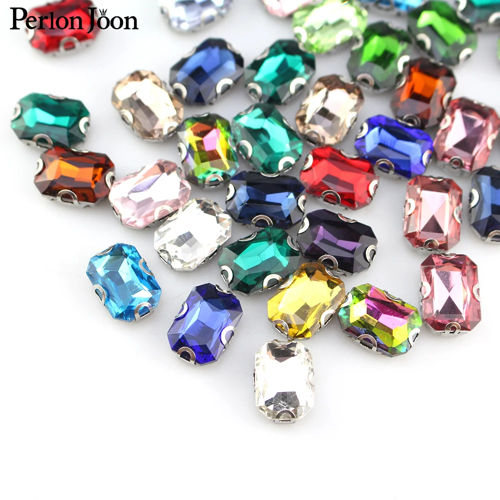 Wholesale Multiple colors Rhinestones silver D claw rectangle shape crystal for diy sewing clothing bag accessories ZZ006