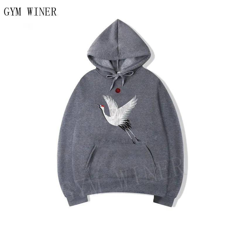 

Embroidery Japanese Crane Hoodies Men 2018 Hip Hop Streetwear Hooded Sweatshirts Harajuku Hoodie Pullover Fashion Male Clothing