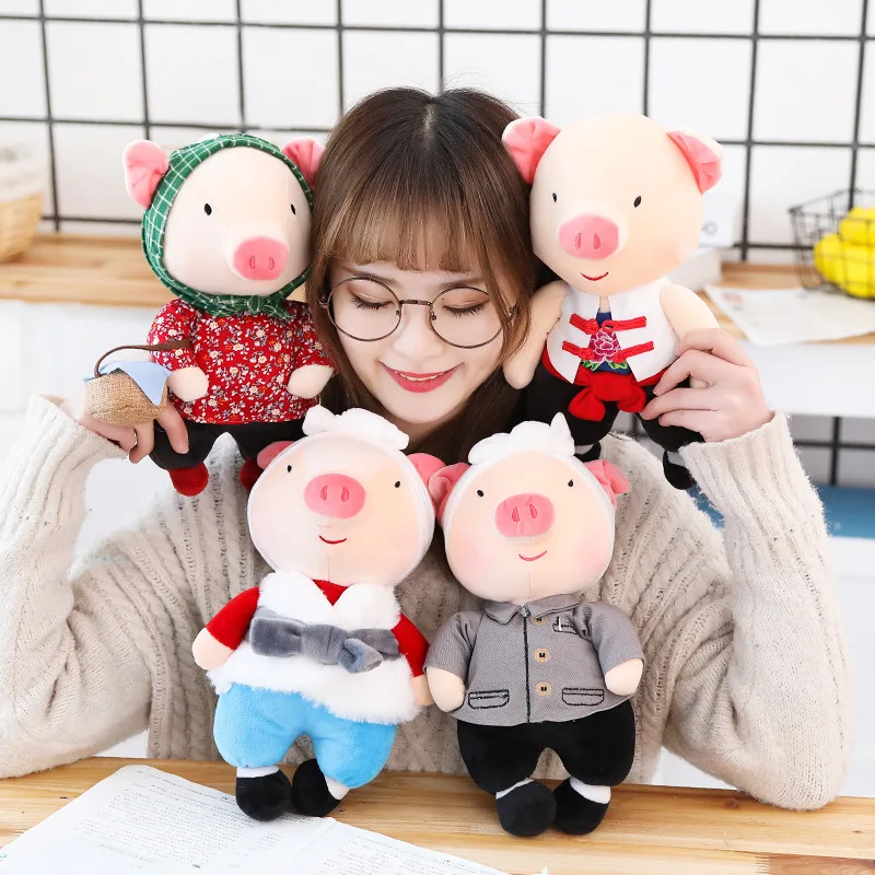 Candice guo plush toy lovely animal couple pig China shanxi national suit farmer piggy soft stuffed doll birthday Christmas gift