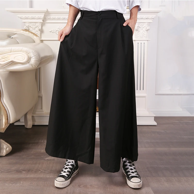 Wide leg pants summer nine point dark new men's and women's skirt pants personalized loose hair stylist casual pants for men