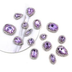 Hot sale violet mixed shape glass strass flatback sew on crystal button rhinestones for clothing/wedding decoration