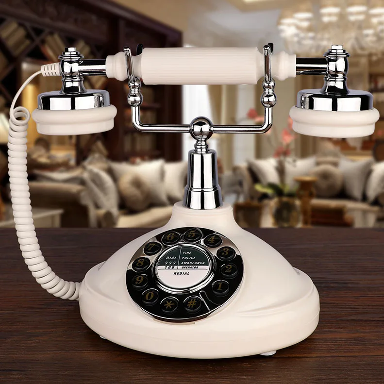 Retro Landline Phone white made ABS Antique fixed Telephone Old Corded redial for home office hotel bar reading room old people