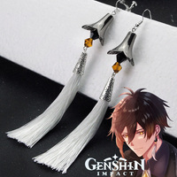 2023 New Anime Genshin Impact Earrings Zhongli Long Tassel Ear Clips Tartaglia Eardrop For Women Men 1:1 Cosplay Jewelry Props