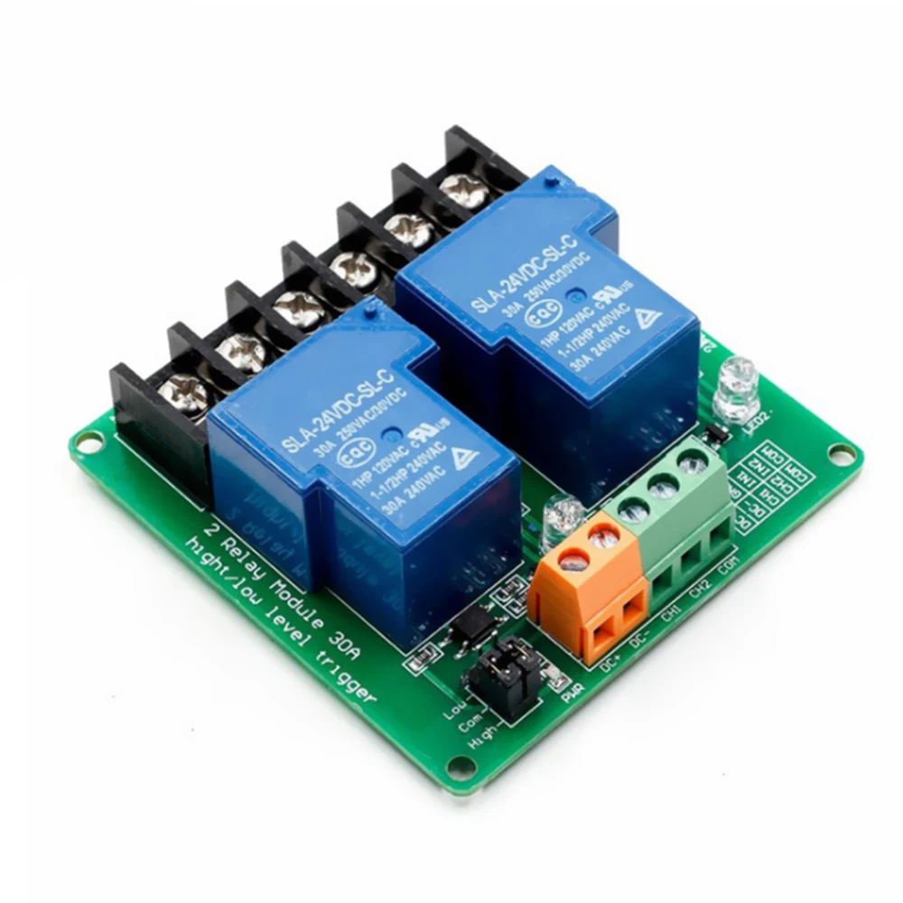 2-Way 30A High and Low Level Trigger Relay Module 5V Smart Home Automation Control